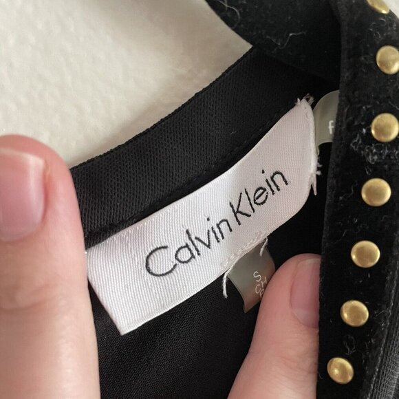 Calvin Klein Wmn S Black Lace Trim Riveted Sleeveless Zip Pullover Shell Blouse - Picture 4 of 8